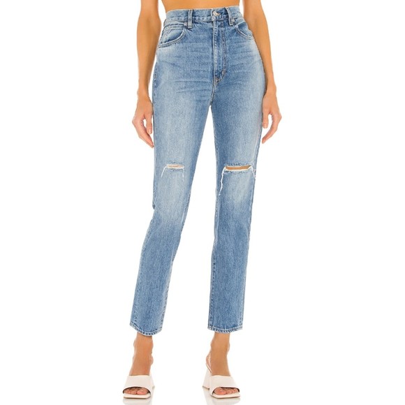 NWT SLVRLAKE Women's Beatnik High Rise Distressed Slim Straight Jeans Size 28 - Picture 3 of 11